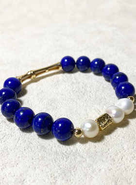 天然青金石淡水珍珠手链女复古设计款手串男原创饰品轻奢生日礼品