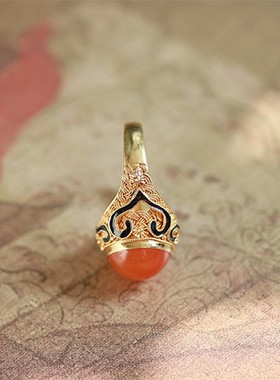 海外回流镀金镶嵌红玛瑙银花丝