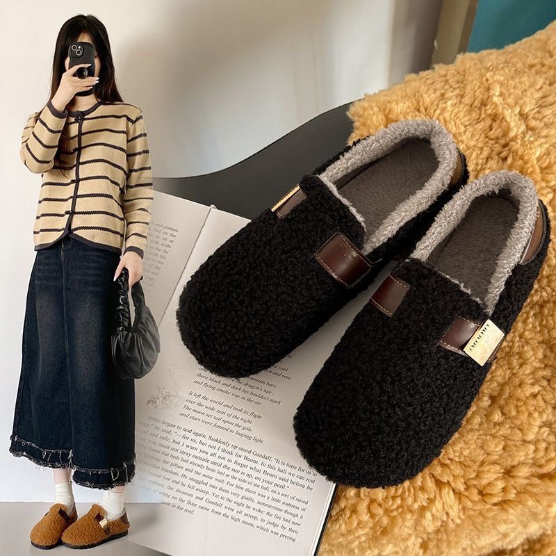 青岛福客来女鞋代工厂2026冬季韩版羊羔毛毛女鞋外穿豆豆鞋加绒加,淘宝优惠券,粉丝福利购,淘宝优惠卷