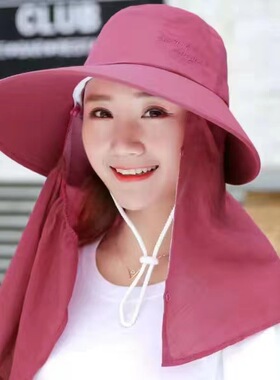帽子女士春夏遮阳帽纯色大沿采茶帽大沿骑车太阳帽遮脸透气采茶帽