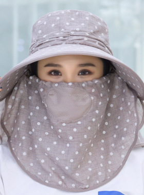 夏季女防紫外线遮阳帽可拆卸护脸帽韩版时尚采茶帽户外防风透气