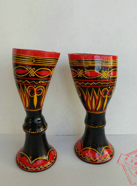 彝族真牛角杯子漆器工艺品大凉山