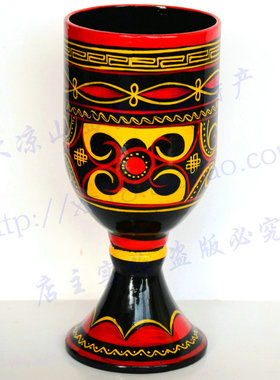 彝族手工漆器实木彩绘酒杯大凉山