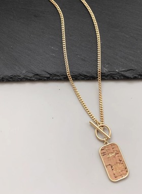 美单LB哑光金色木纹吊坠OT扣项链