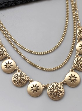 LuckyBrand哑光金三层项链