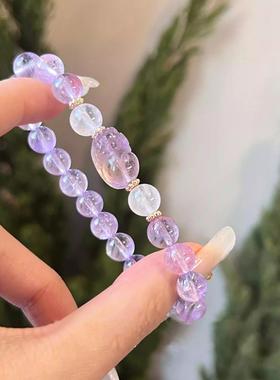 2025紫晶貔貔手串天然薰衣草蓝月光石手链紫黄晶貔貅水晶手串女手