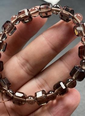 2025天然茶色曜石透明方糖手链钻切冰种茶色水晶魔方DIY饰品配件