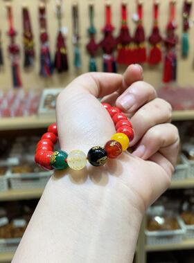 2025朱砂红砂搭配玛瑙五路财神手串简约复古男女款手链手饰品