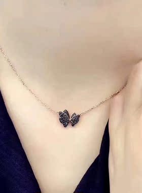 2024新款项链女 韩版黑蝴蝶锁骨链吊坠 轻奢小众情人节生日礼物