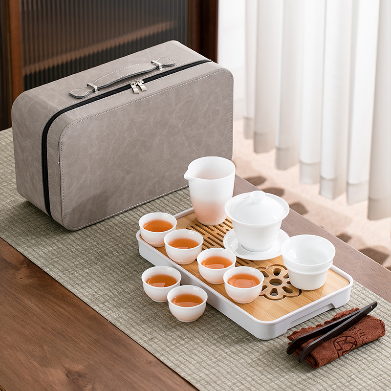 冰种玉瓷旅行功夫茶具套装2024新款便携式户外盖碗茶杯高档轻奢,淘宝优惠券,粉丝福利购,淘宝优惠卷