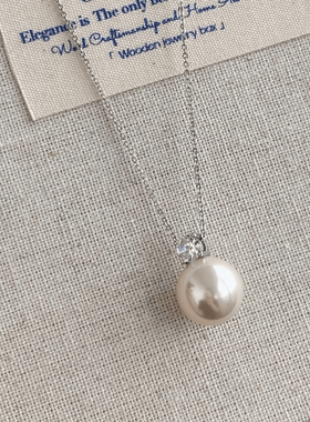 10mm王妃款单颗冷白光吊坠项链小众王妃链气质施家珍珠项链