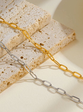 S925纯银新款镂空手链女小众时尚回形针链简约素链送闺蜜女友手饰