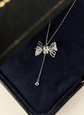 S925纯银白昼之约可抽动锆石锁骨链高级感小众首饰蝴蝶锁骨链女款