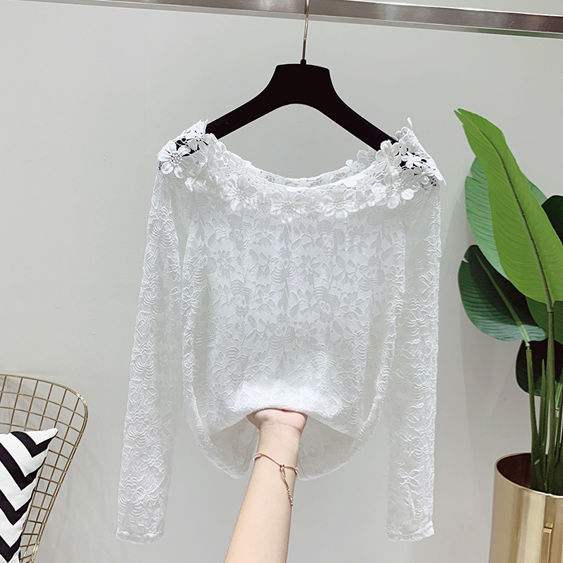 美丽盼旗舰店洋气上衣女设计感小众秋装年新款仙气气质长袖紧身蕾丝打底衫2