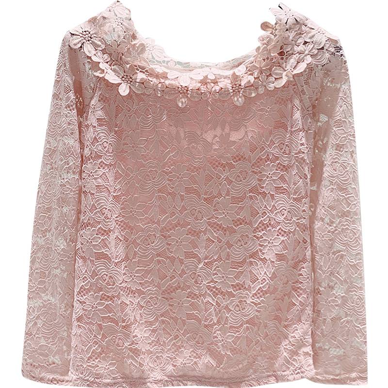 美丽盼旗舰店洋气上衣女设计感小众秋装年新款仙气气质长袖紧身蕾丝打底衫3