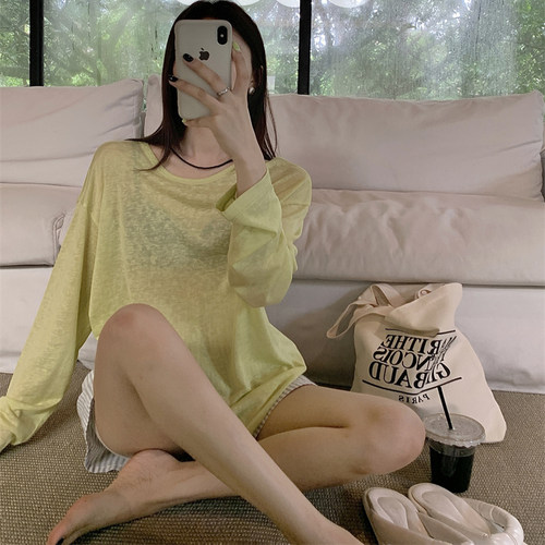 闰熙CECLLIA5727-7性感露背雪花天丝长袖T恤防晒衫女夏季罩衫Tee - 图2
