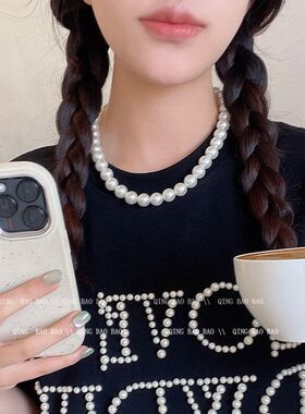 女轻珍珠项链新款正圆爆款奢小众2025小米珠首饰颈链简约锁骨