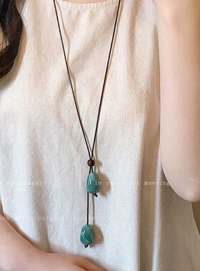 长款毛衣链编织干果男女棉麻植物橡果森系服饰配饰项链手工民族风