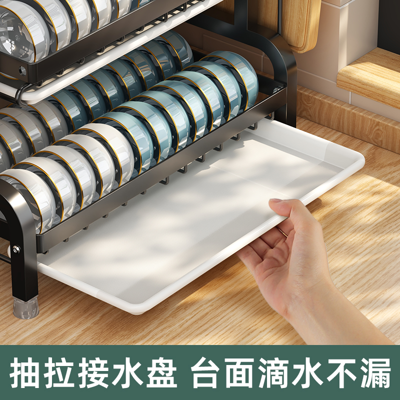 厨房置钢架物碗碟碗盘收纳架沥水架家XKK用不锈放碗架双层碗筷收 - 图2