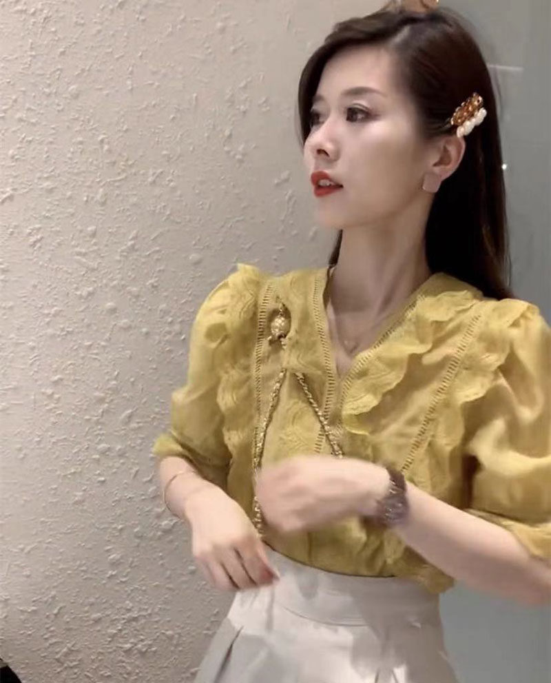 蕾丝仙气欧美风夏天新款法式小衫 芘魅蕾丝衫/雪纺衫