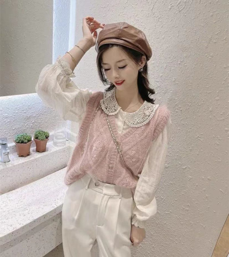 早秋新款女装蕾丝拼接娃娃领衬衫 芘魅衬衫