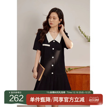 Solo bouquet Womens dress temperament Aging Bump Color Flip collar dress Summer new micro Fat mm Loose Explicit slim Plexen Dress