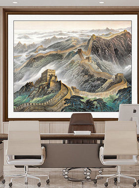 2026新款老板办公桌室背景墙靠山图鸿运当头山水挂画玄关装饰国画