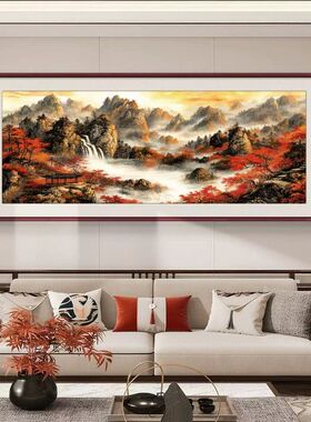 旭日东升风景挂画背有靠山图办公室中式山水客厅沙发背景墙壁装饰