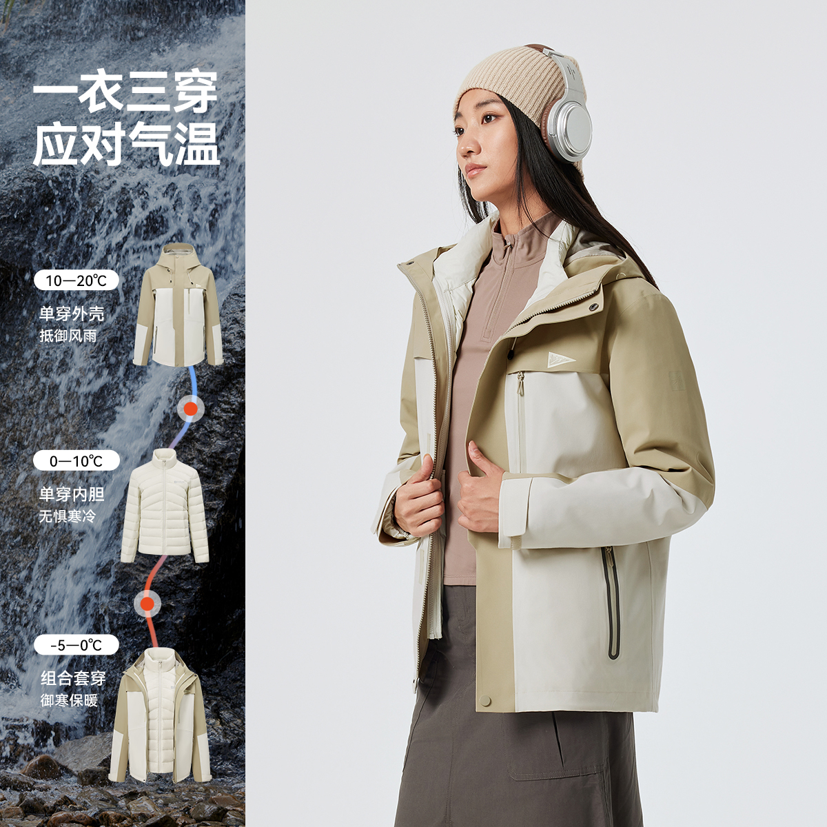 【山海】雪中飞2024冬新男女情侣三合一户外防水冲锋衣羽绒服山系