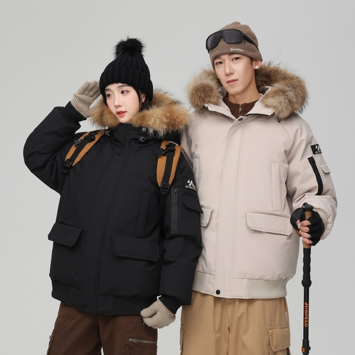 雪中飞26春新款男女情侣派克时尚貉子毛领羽绒服年轻潮流帅气保暖