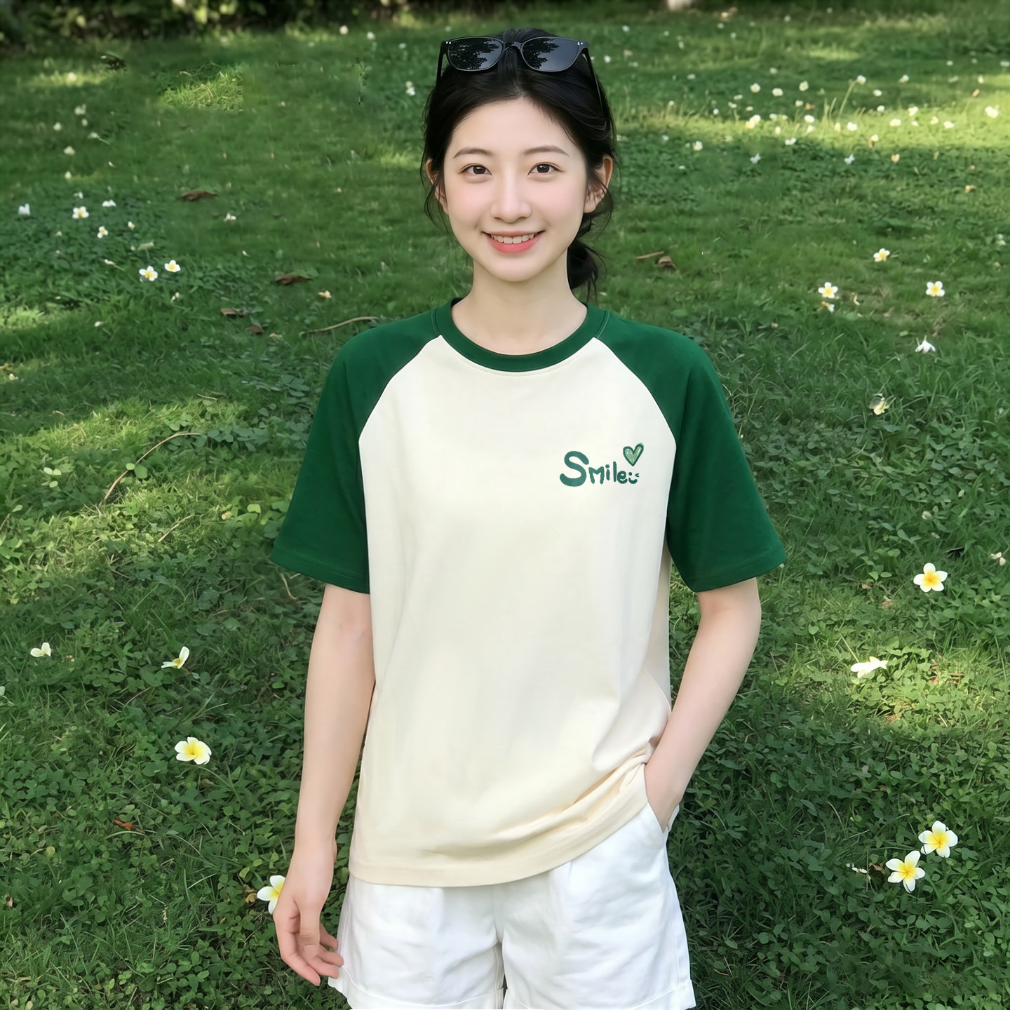 雪中飞插肩袖短袖t恤女夏季2026新款小个子撞色纯棉半截袖体恤PC 雪中飞插肩袖短袖t恤女夏季2026新款小个子撞色纯棉半截袖体恤PC