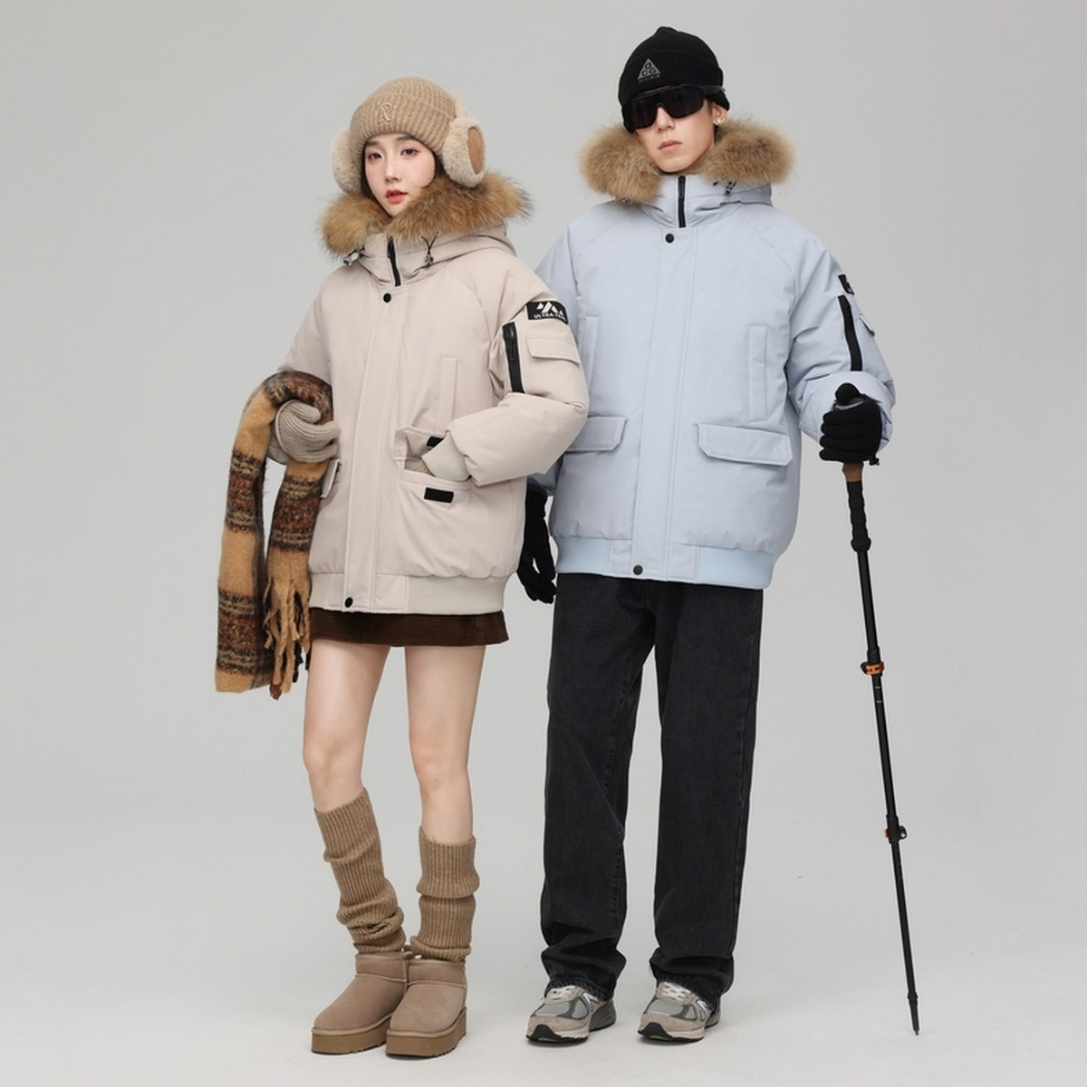 雪中飞26春新款男女情侣派克时尚貉子毛领羽绒服年轻潮流帅气保暖