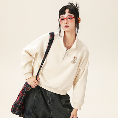 雪中飞卫衣女2025新款秋季韩系polo领外套小个子短款半拉链上衣PC