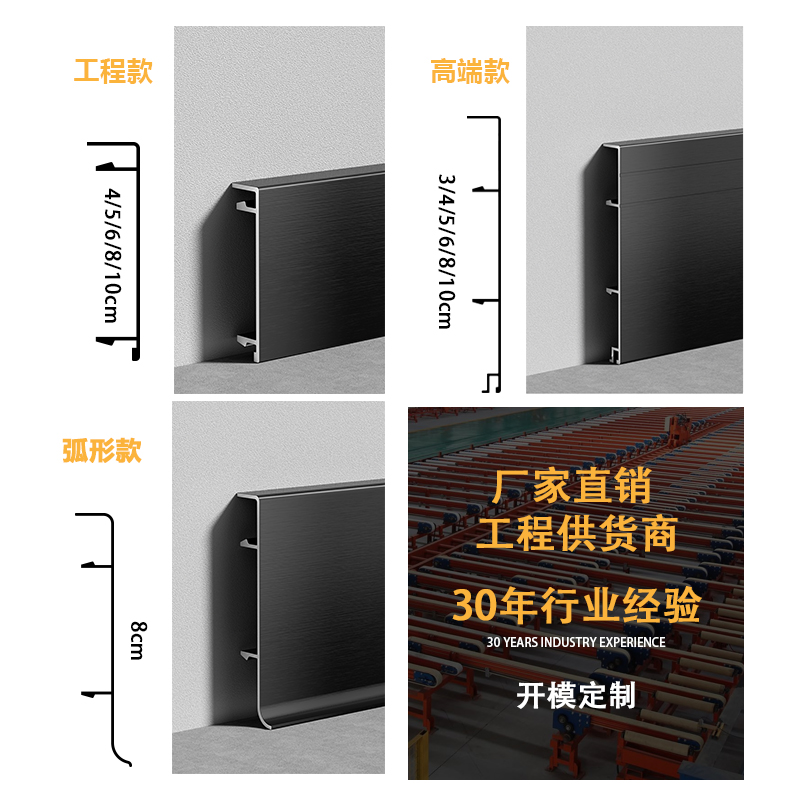 铝合金金属踢脚线不锈钢3cm4/12公分装饰极窄墙地角脚拉丝线自粘 - 图2