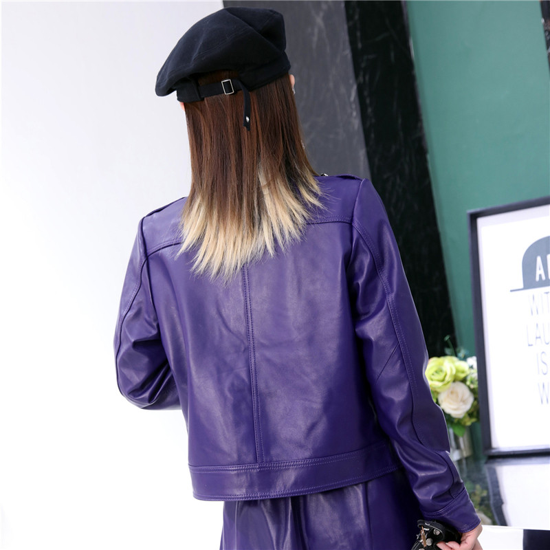 皮衣女短款2024秋季新款绵羊皮紫色皮夹克真皮韩版上衣长袖短外套,淘宝优惠券,粉丝福利购,淘宝优惠卷