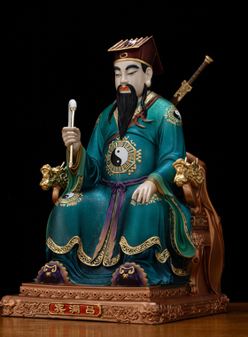 铜彩贴金吕洞宾吕祖神像供奉摆件