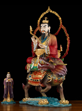 纯铜冰金彩雷祖神像家用供奉摆件