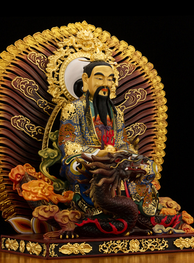 纯铜彩绘三清道祖神像供奉摆件