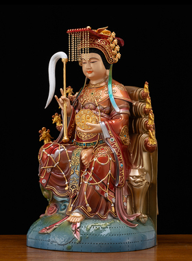 纯铜铜彩后土娘娘神像供奉摆件