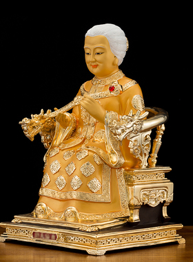 黄铜彩金白太奶神像供奉摆件家用