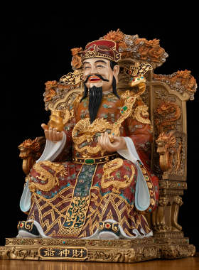 纯铜热染贴金镶宝财神爷佛像摆件