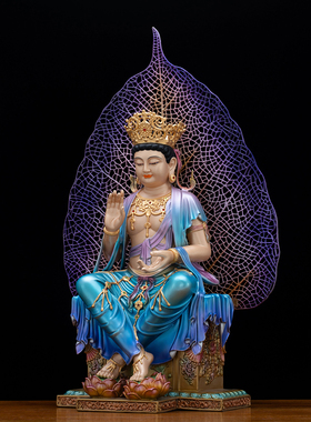 铜彩贴金一叶天冠弥勒佛像摆件