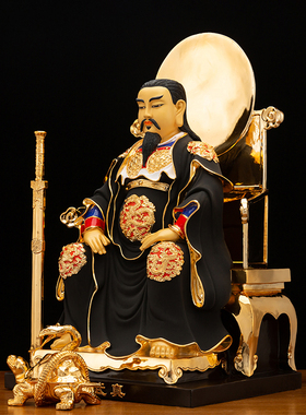 纯铜彩金真武大帝神像供奉摆件