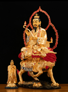 纯铜鎏金镶宝雷祖神像供奉摆件