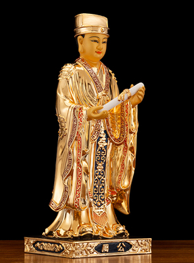 纯铜周公荷花仙姑神像摆件