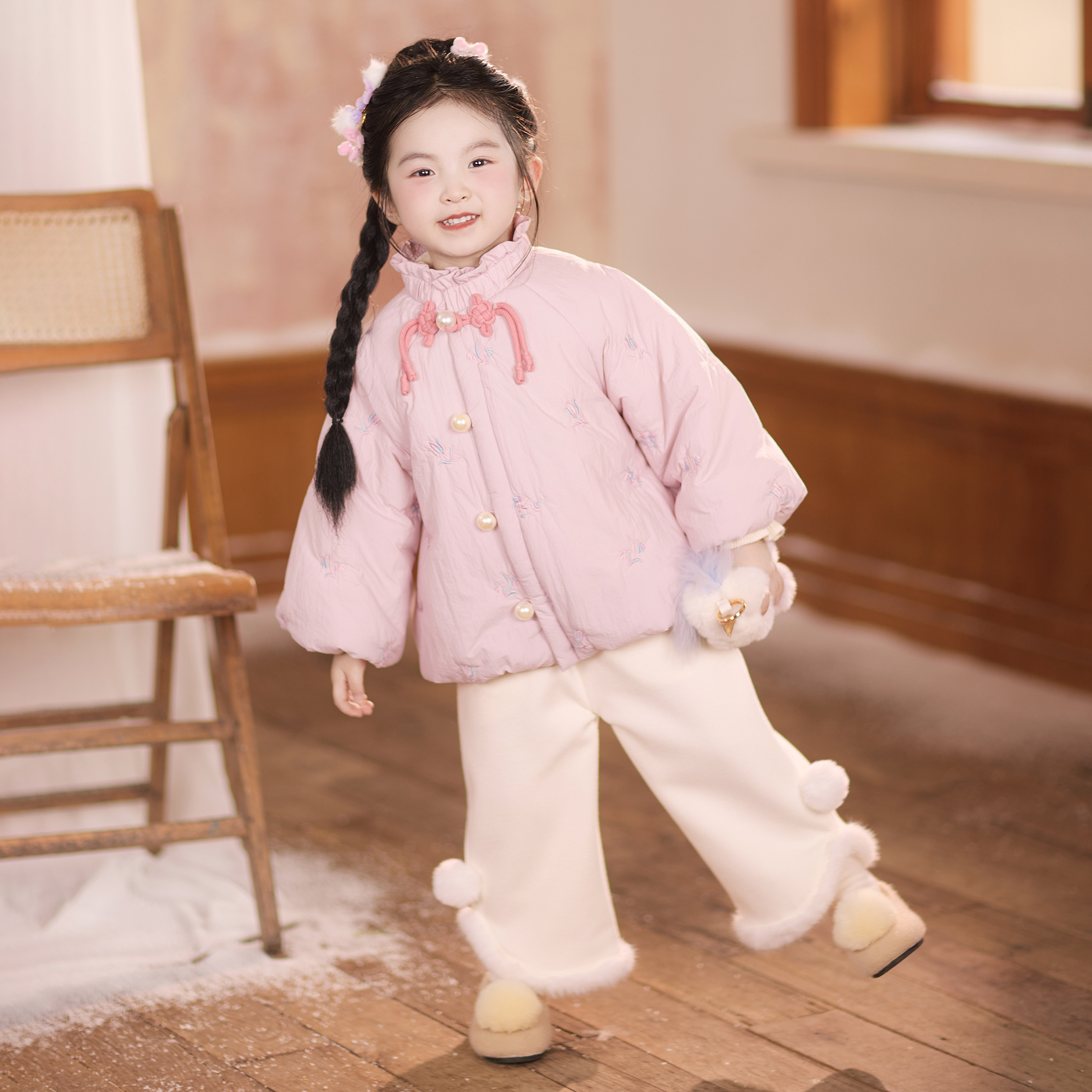 【奶泡泡】童锣湾女童汉服冬季新款汉元素改良款裤子套装加绒外套,淘宝优惠券,粉丝福利购,淘宝优惠卷