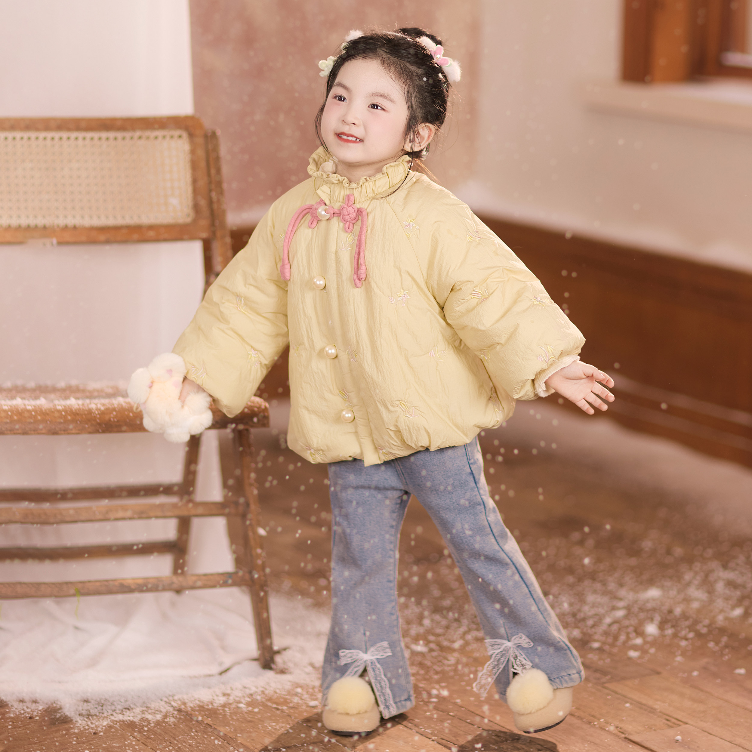 【奶泡泡】童锣湾女童汉服冬季新款汉元素改良款裤子套装加绒外套,淘宝优惠券,粉丝福利购,淘宝优惠卷