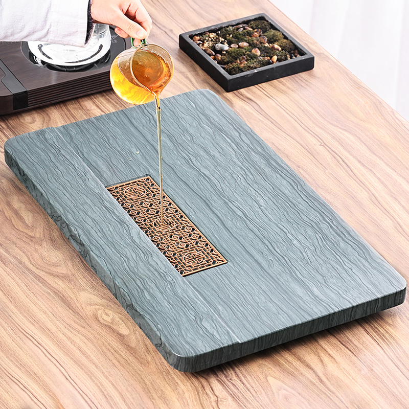 天然整块木纹石排水中式乌金石头现代简约家用茶海办公大小号茶台