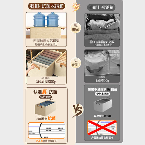 衣柜衣服收纳箱家用衣物裤子阳离折叠整理盒抽屉式布艺钢架储物筐 - 图1