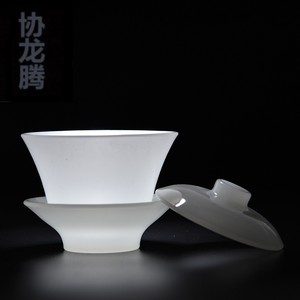 协龙腾满玉纯白玉瓷功夫盖碗茶具中式陶瓷泡茶喝茶三才盖碗